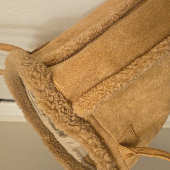 Tan faux fur plush Tote Bag, (16.5\
